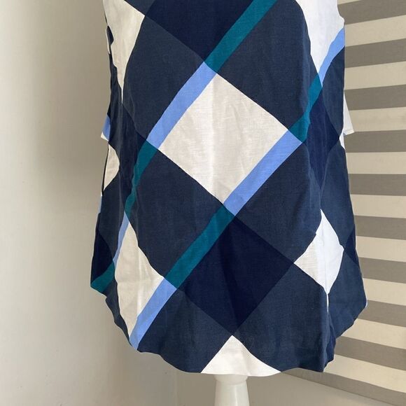 Ann Taylor Blue & White Plaid Ruffle Tie-Back Sleeveless Blouse Size Small NEW - Picture 3 of 10